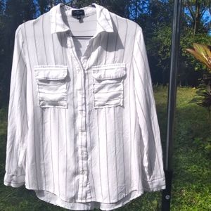 Milk & Honey White Black Striped Long Sleeve Button-up Blouse